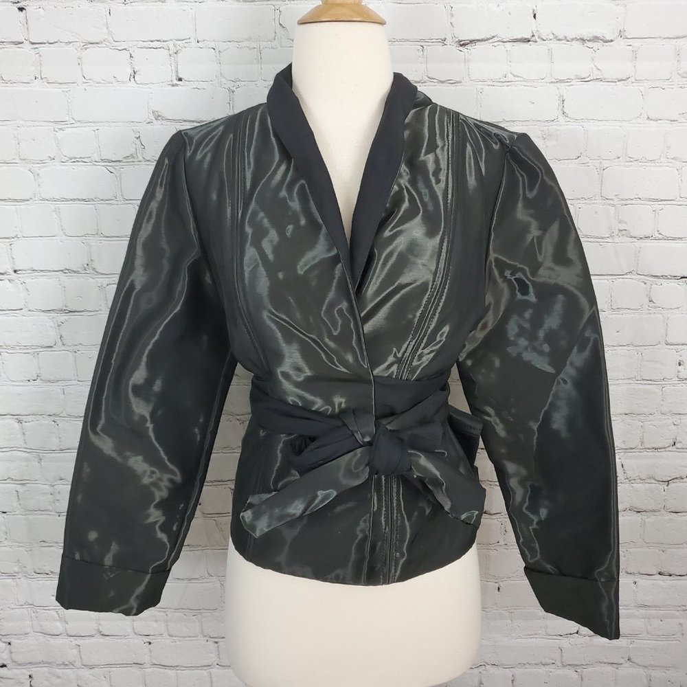SARAH PACINI Designer Iridescent Black Cropped Jacket SP sz 2 (8-10)